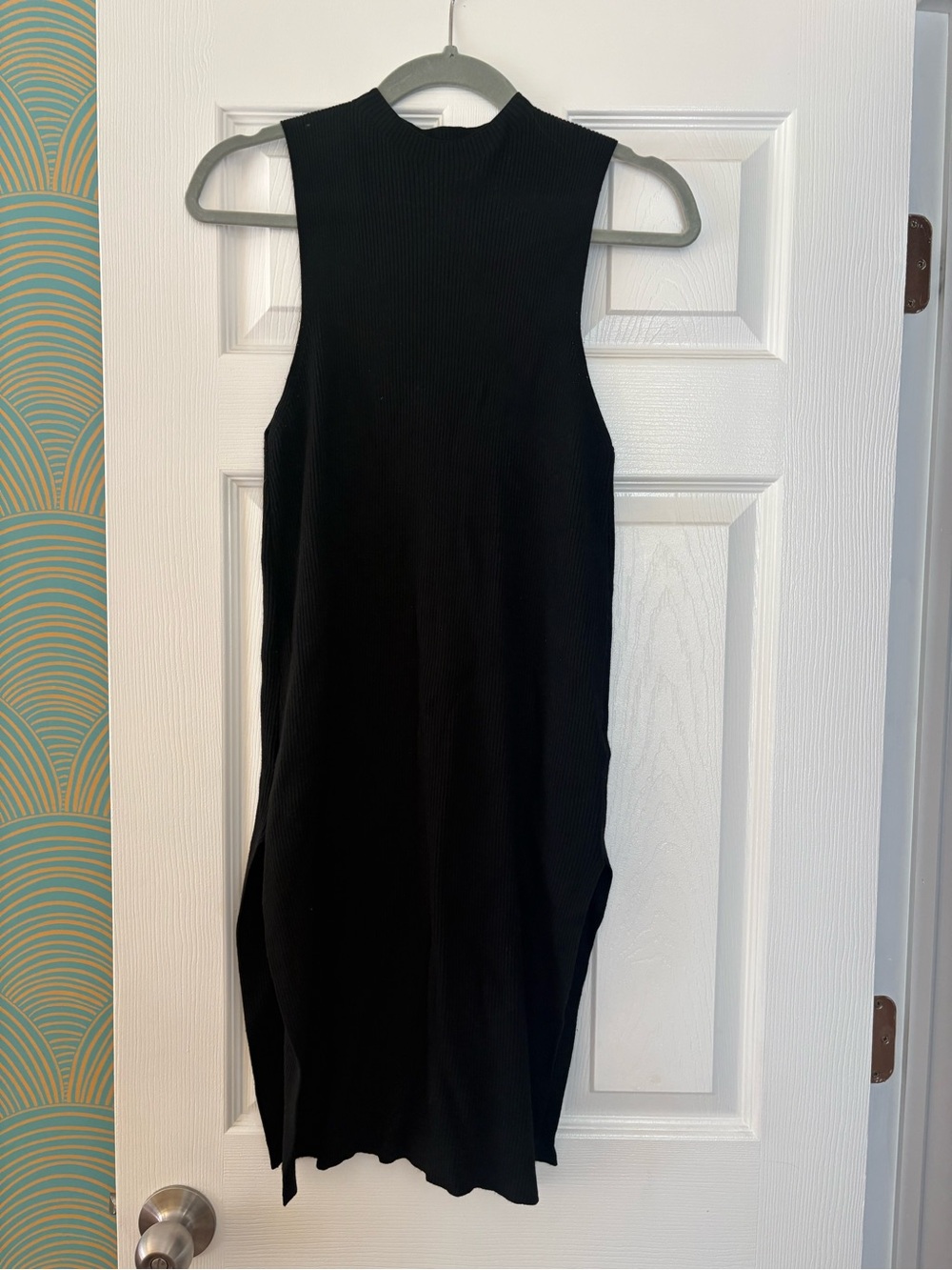 Anthropologie Black Ribbed Sleeveless Mock-Neck Top